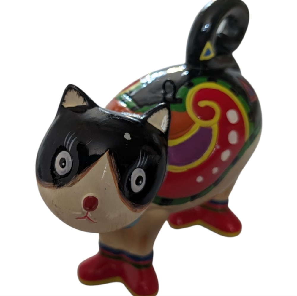 Colorful Ceramic Cat Ornament - Multi Colored - EUC